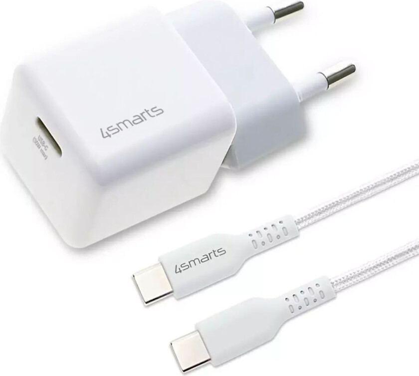 4smarts VoltPlug Mini PD GaN 30W USB-C Vegglader med USB-C Kabel - Hvit
