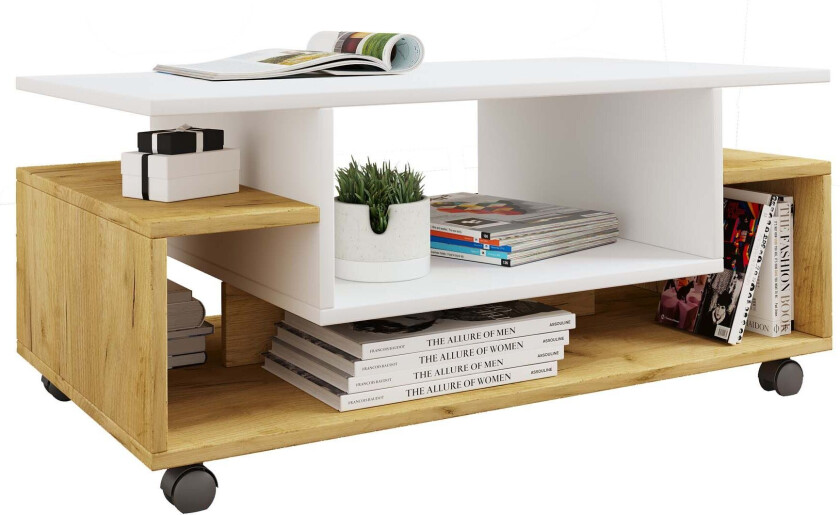 Nilda sofabord 2 hyller eik dekor, hvit.