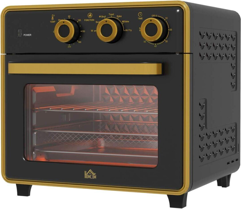 Miniovn 20L, Pizzaovn Med Varmluftsfunksjon, Varmluftsovn Med Stekebrett, Grillrist, 90-230℃, 1400 W Elektrisk Miniovn Med 1 Tim