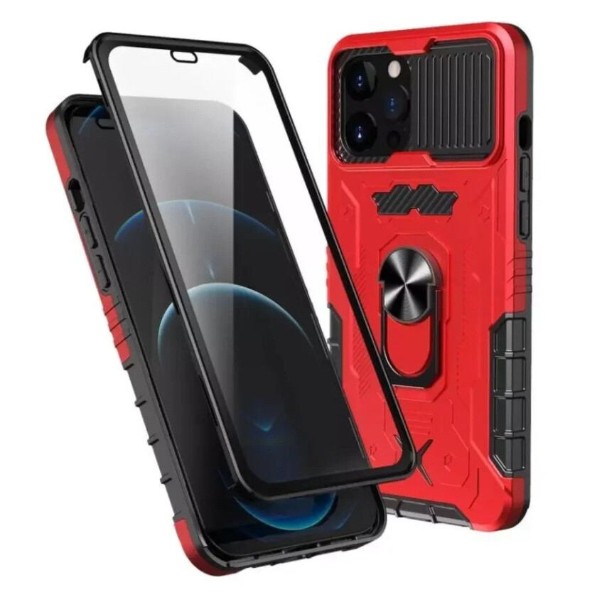 iPhone 13 Pro Max Håndverker Bakdeksel + Skjermbeskytter i Herdet Glass - Rød