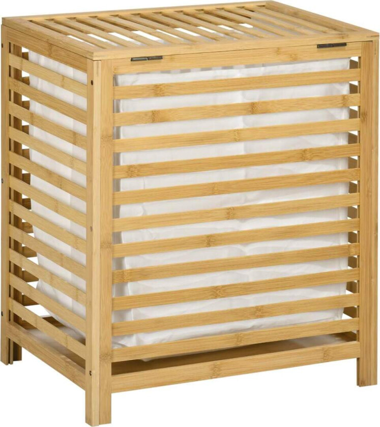 Skittentøyskurv 55L Bambus Vaskerom Med Lokk Og Avtakbar Vaskepose For Soverom, Bad, Naturlig, 50X36X60Cm