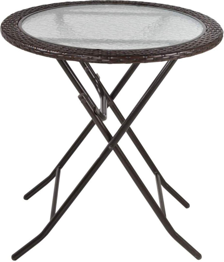 Campingbord Sammenleggbart Bord Rundt Rottingdekor Stål Brun Ø68Cm