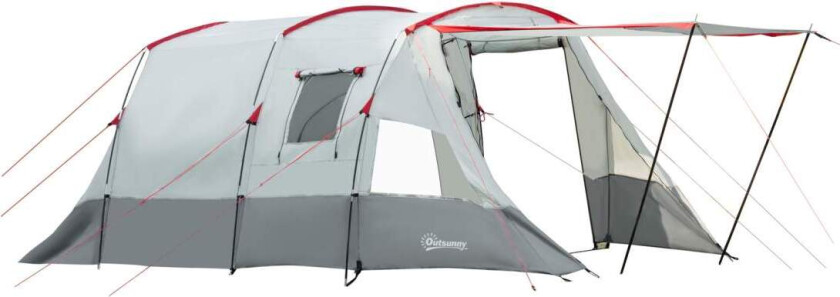 Tunnel Telt 8-Personers Campingtelt Med Sovekabin, Stue, Bæreveske, 2000 Mm Vannsøyle, Grå