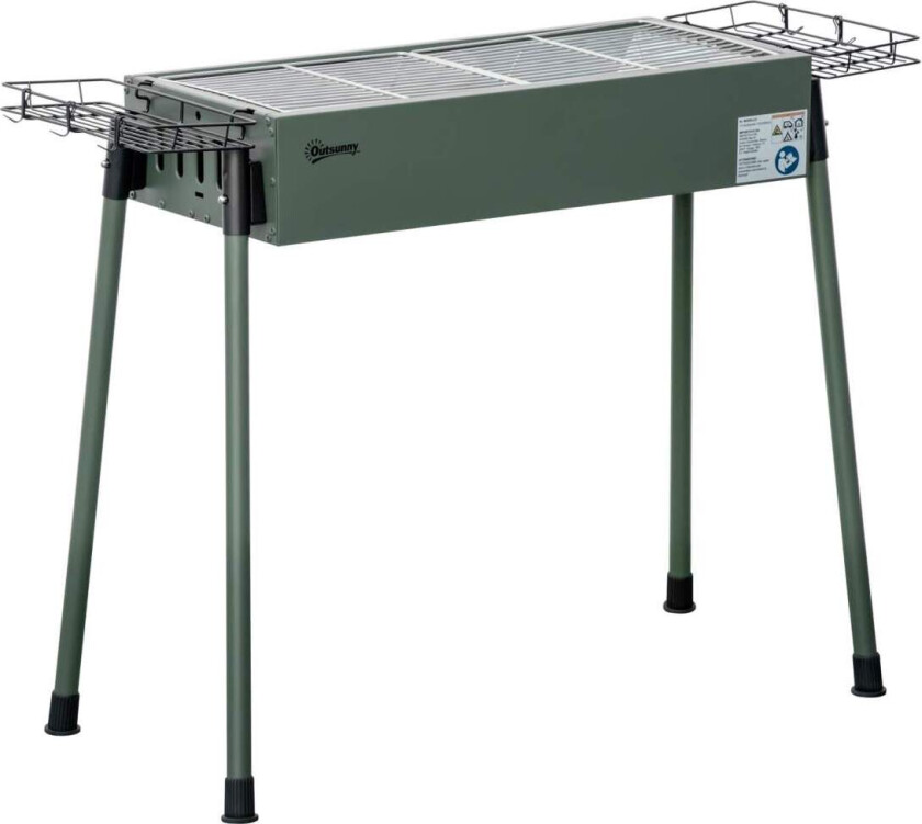 Kullgrill Campinggrill Med Grillrist, Grillristklemme, Sidekurver, Rustfritt Stål + Galvanisert Metall, Mørkegrønn