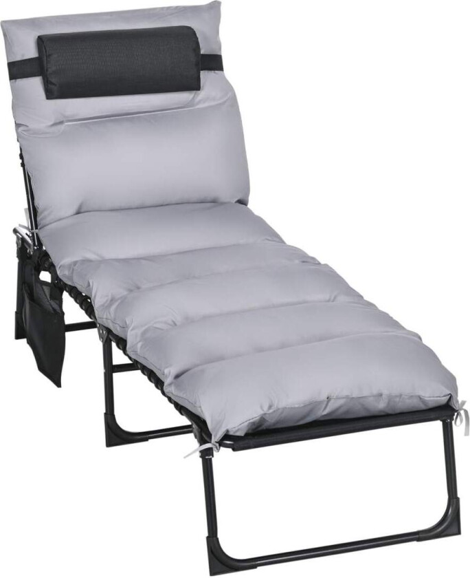 Feltseng, Sammenleggbar Seng, Campingseng Med Bag, Justerbar Med Puter Opp Til 120 Kg, Lys Grå, Stål, Polyester, 58 X 189 X 32,5