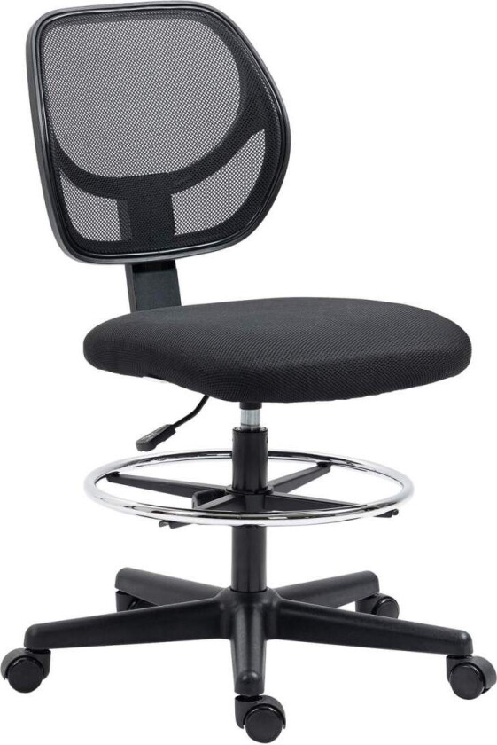 Kontorstol Ergonomisk Svingstol Med Justerbar Fotring, Høydejusterbar 93-113Cm, Hjul, Sort