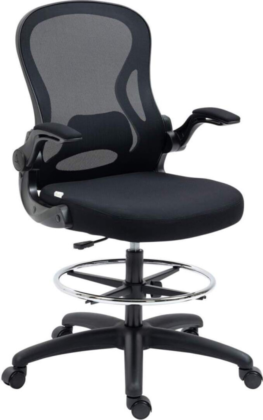 Kontorstol Ergonomisk Arbeidsstol Med Justerbar Fotring, 110-130 Cm Høydejusterbar, Hjul, Korsryggstøtte, Svart