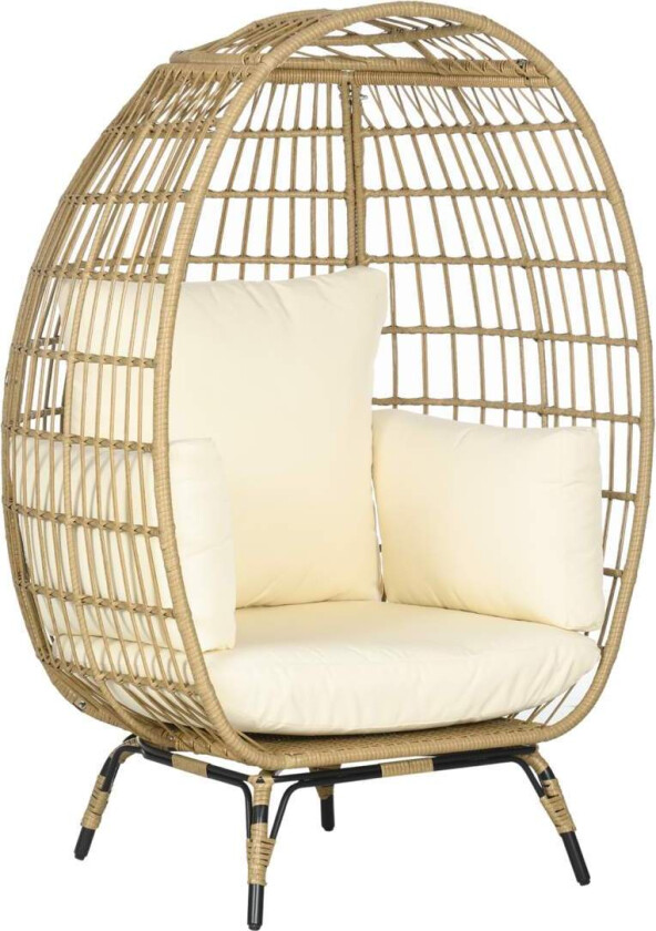 Wicker Rattan Stol Rattan Stol Med Setepute Hevet Hagestol For Balkong Patio Metal Khaki 105 X 97 X 150 Cm