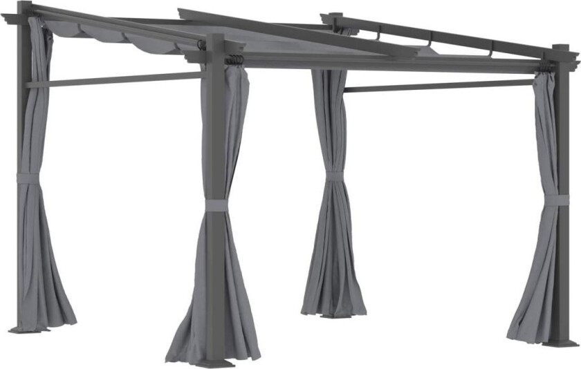 Pergola 2,97X2,95M Vannavstøtende Lysthus Med Solseil Og Sidepaneler, Polyester, Mørkegrå