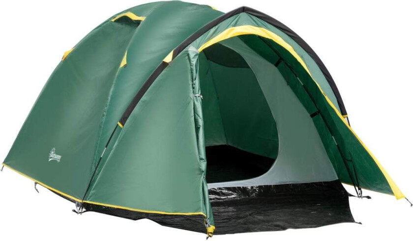 Dome Telt 2-3 Personer 190T Glassfiber Polyester Grønn+Gul 325X183X130Cm Klynger