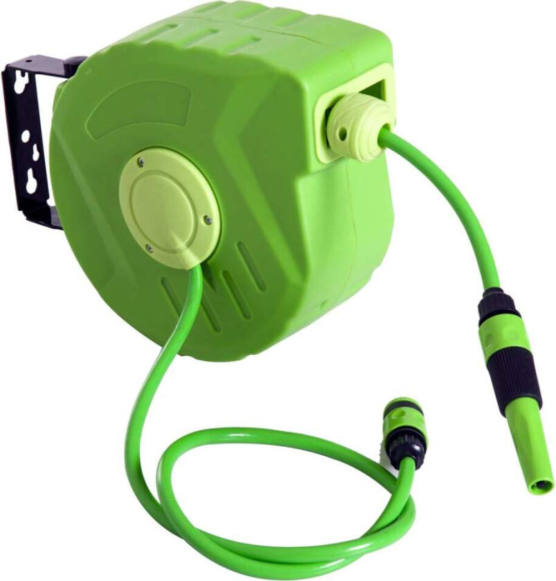 Trykkluftslangetrommel 10+1M Automatisk Slangetrommel, 180° Svingbar, For Hage Og Verksted, Grønn