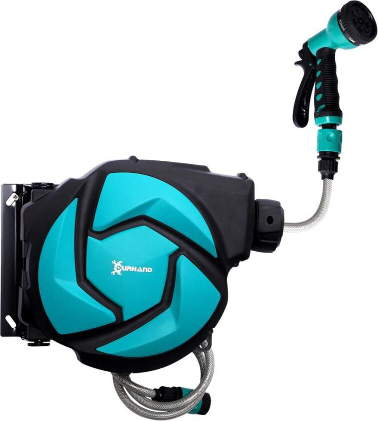 Veggslangeboks, Slangetrommel, Svingbar 180° Med Multidusj, Frostbeskyttelse -5–45 °C, Plast, Grønn + Svart, 10 M