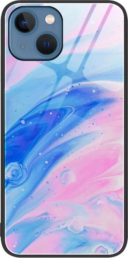 iPhone 14 Plus Deksel m. Glassbakside - Blå og Rosa Marmor