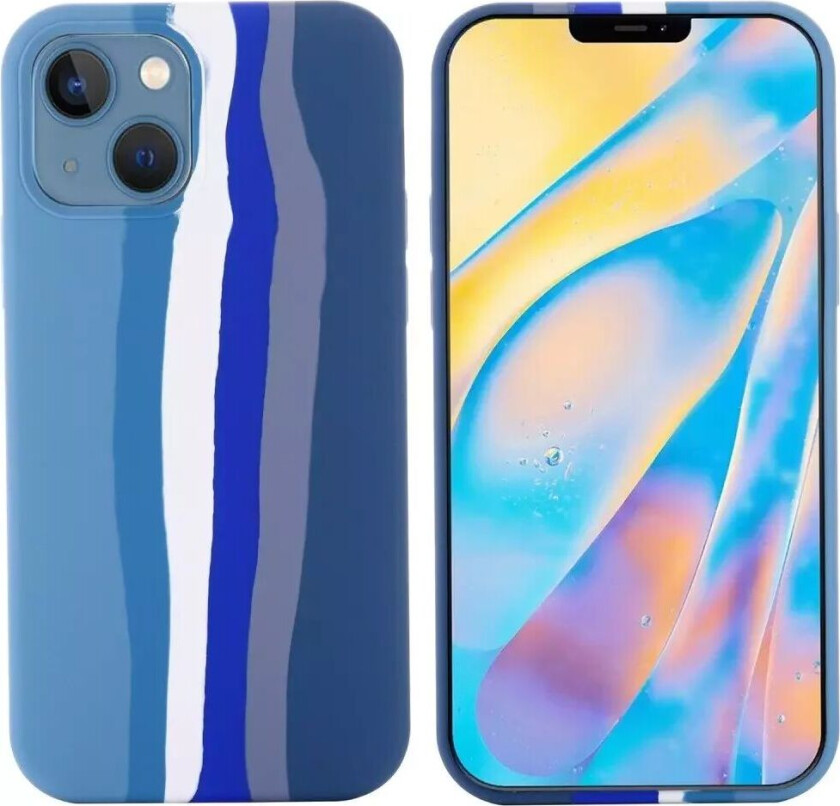 iPhone 14 Plus Silikon Deksel - Blå Regnbue