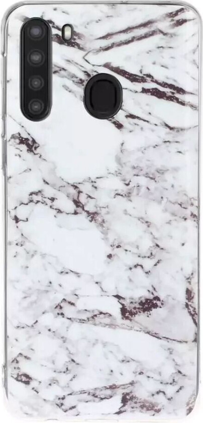 Samsung Galaxy A21 Fleksibel Plast Bakdeksel med Marmor Print - Hvit Marmor