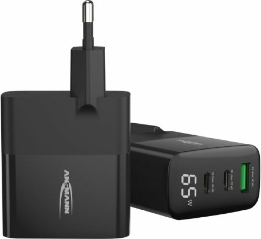 Hc365pd Gan-Lader 65w 2x Usb-C 1x Usb-A Pd Qc Pps Med Display
