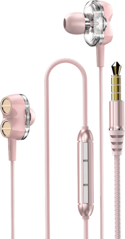 X15 Double Dynamic Musik Hørertelefoner 3.5mm Jack 1.2m Lyserød