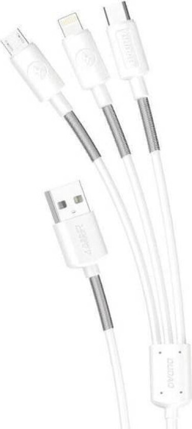 L8s Upgrade Usb-A To Lightning/usb Micro/usb-C 3-In-1 Cable 1.2m Hvid