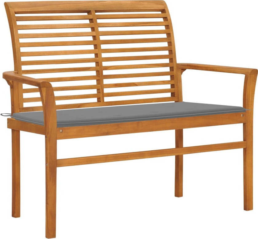 Hagebenk med grå pute 112 cm heltre teak