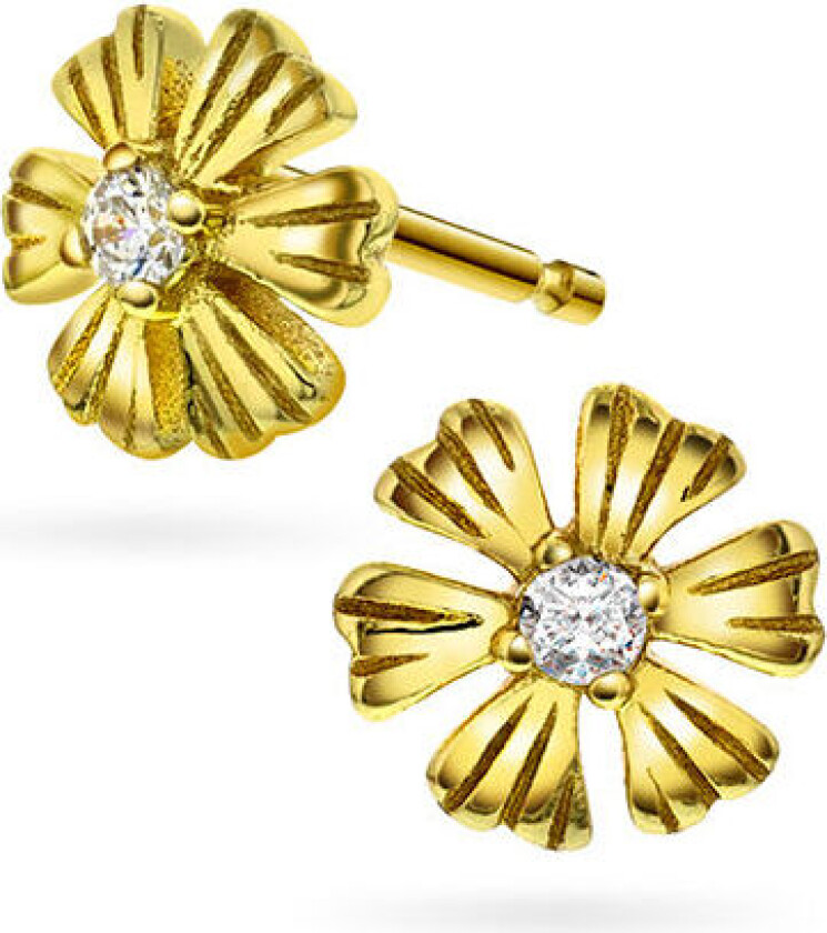 , Øredobber til barn i 925 forgylt sølv med zirkonia og blomst
