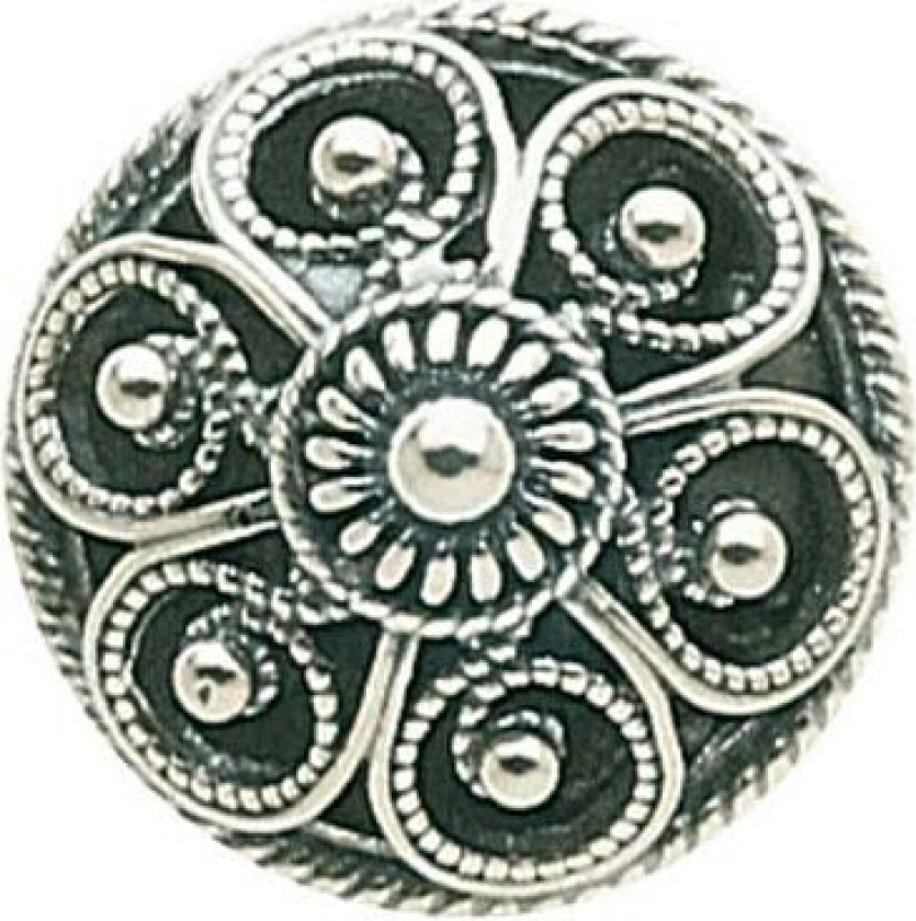 Knapp i 830 oksidert sølv med lang hempe