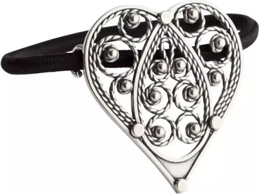 Hårstrikk med hjertedekor i 830 oksidet sølv