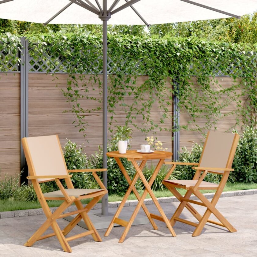 Bistrosett 3 deler beige stoff og heltre