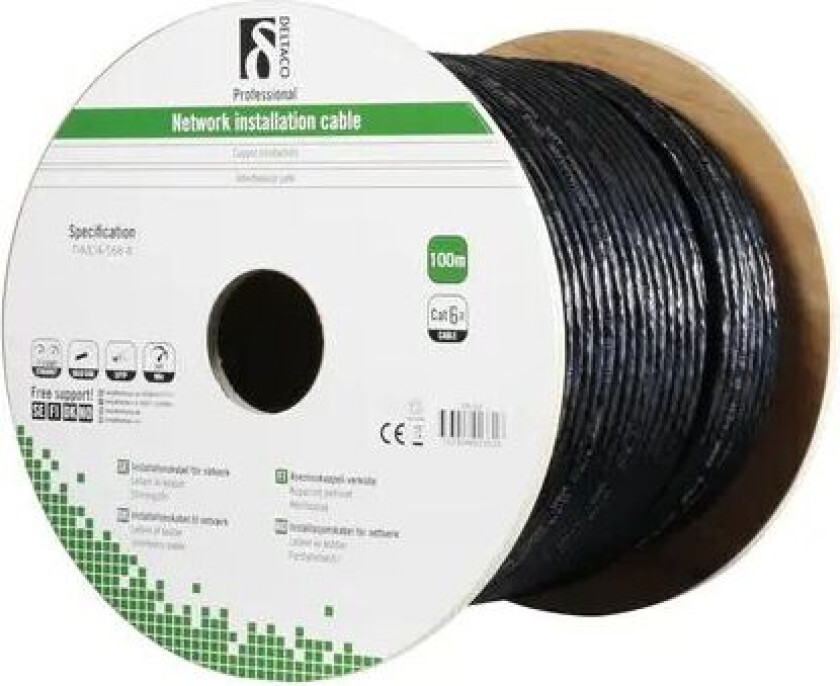 Bilde av Bulkkabel 100 M Svart Cat 6a Skjermet Foliebelagt Tvunnet Parkabel (sftp) Svart 100m