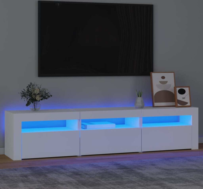 TV-benk med LED-lys hvit 180x35x40 cm