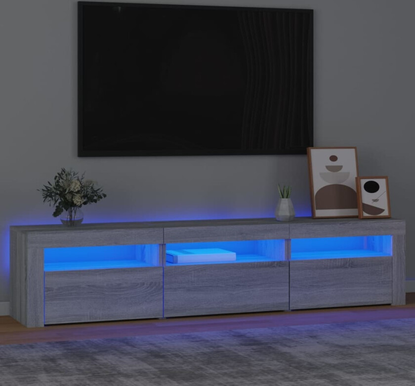 TV-benk med LED-lys grå sonoma 180x35x40 cm