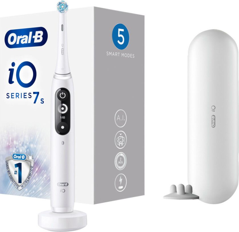Oral-B iO Series 7s, Voksen, Vibrerende tannbørste, Daglig stell, Gum omsorg, Sensitiv / Myk, Whitening, Hvit, 2 min, Hvit