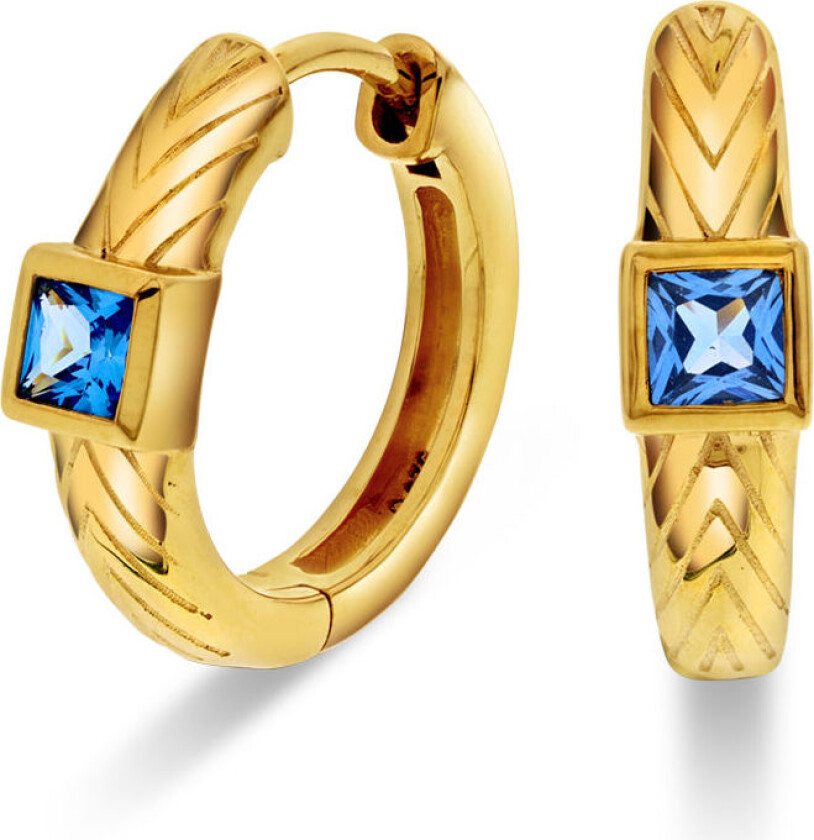 , Øreringer i forgylt 925 sølv med blå zirkonia