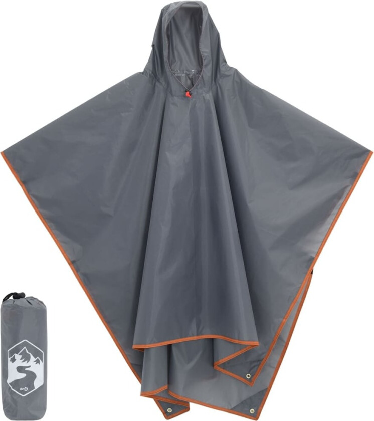 Regnponcho med hette 2-i-1 design grå og oransje 223x145 cm