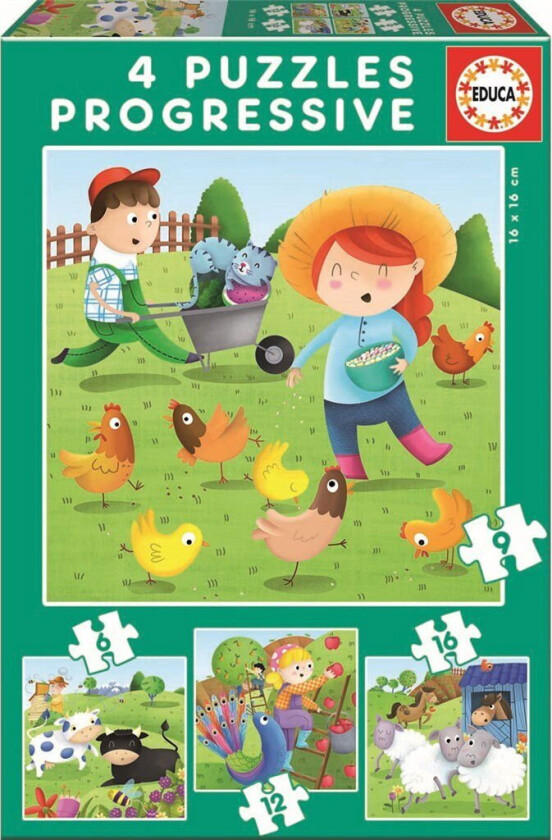 EDUCA BORRAS Farm Animals Progressive puzzle 6-9-12-16pcs