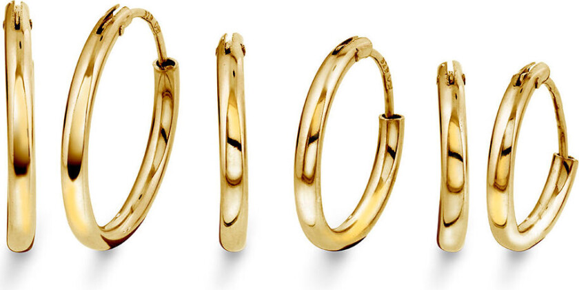 , Øreringer i forgylt 925 sølv 3 pk. 14/16/19 mm