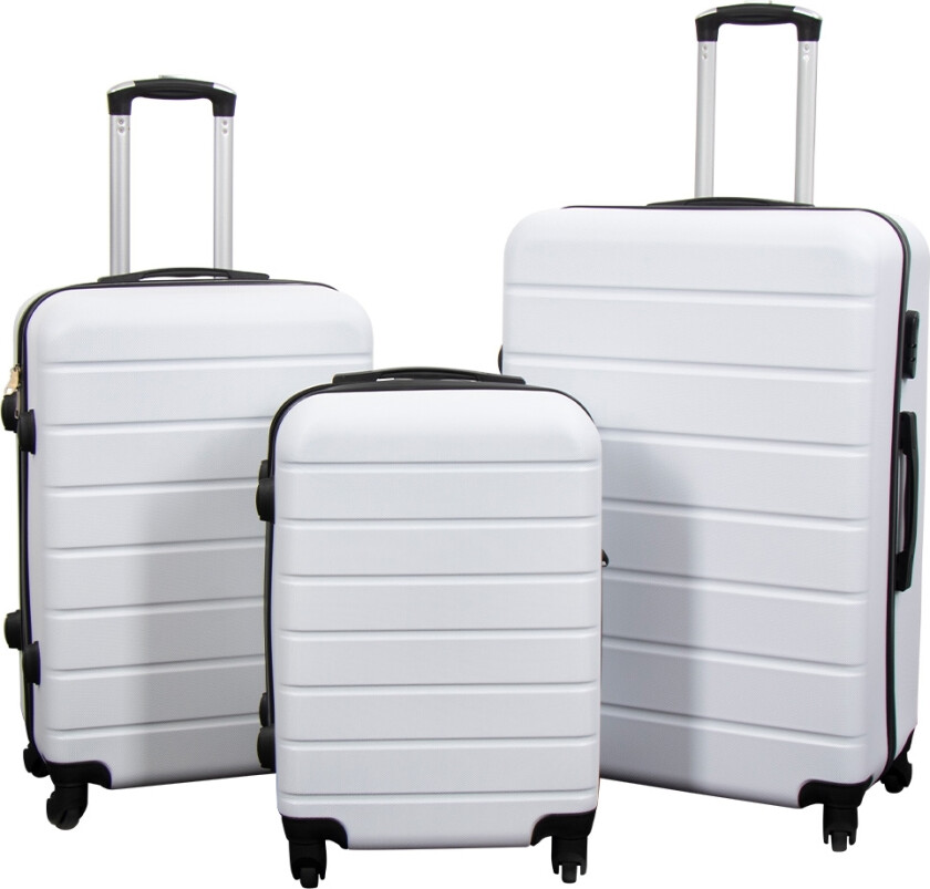 Kofferttilbud - Sett med 3 stk. - Eksklusivt hardcase koffertsett - Strib Hvit