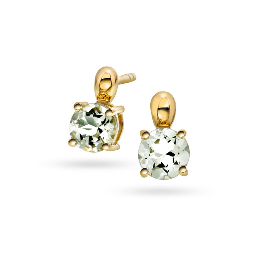 , Øredobber i 585 gult gull med grønn ametyst stener