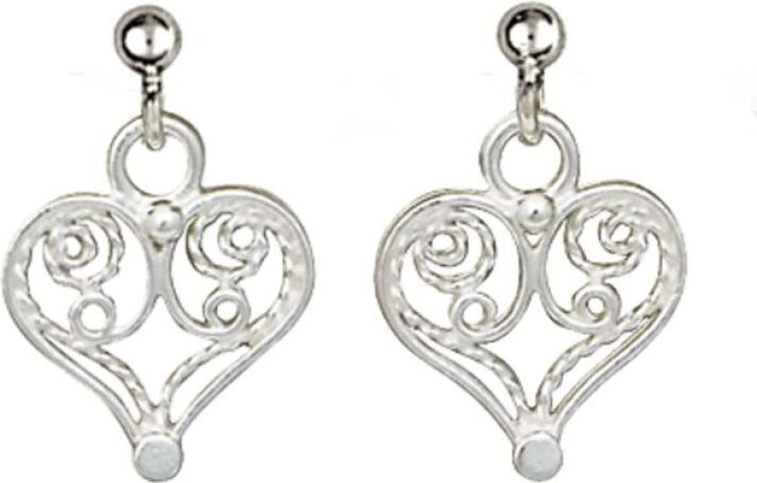Øredobber Hallingdal i 830 hvitt sølv med hjerter