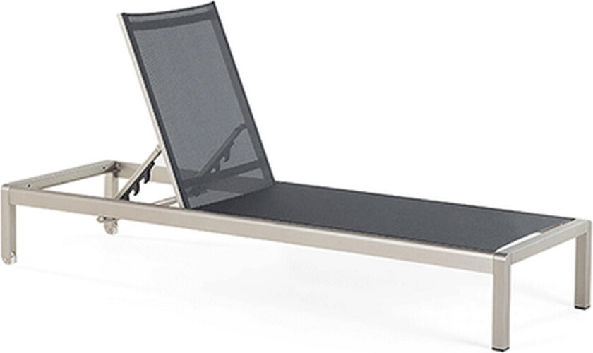 Hage Solseng Svart Syntetisk sete Sølv Aluminiumsramme Justerbar Tilbakelent ryggstøtte