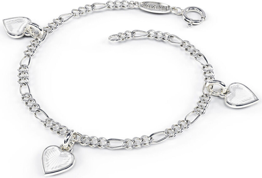 Pia&Per, Armbånd i 925 sølv med charms av hvite emalje hjerter
