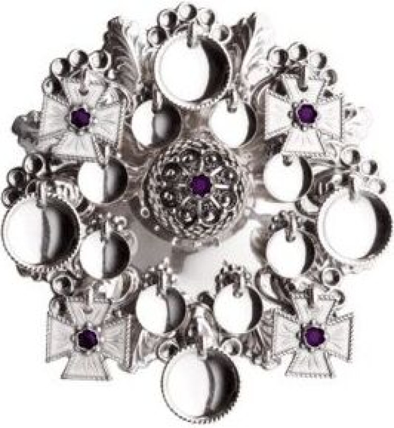 Bilde av Sølje Hardanger i 830 oksidert sølv med lilla stein