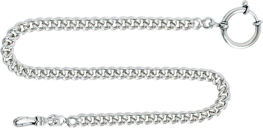 Klokkekjede i 830 hvitt sølv, 34 cm