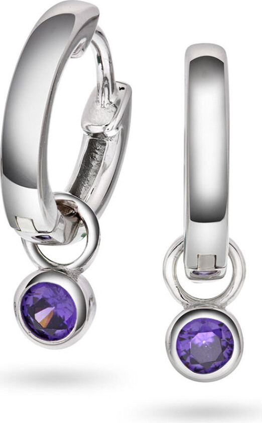 , Øreringer i 925 sølv med lilla zirkonia