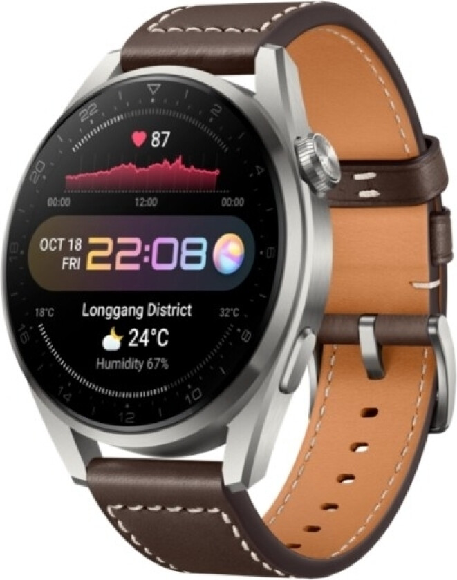 Watch 3 Pro - Classic Edition - 48 mm - titan - smartklokke med stropp - lær - brun - display 1.43" - 16 GB - Wi-Fi, NFC, Bluetooth - 4G - 63