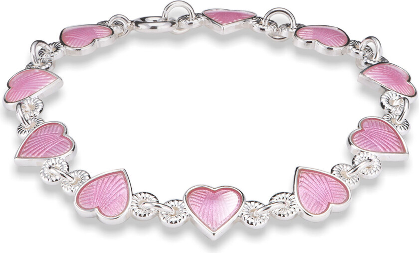 Pia&Per, Armbånd i 925 sølv med rosa emalje hjerter