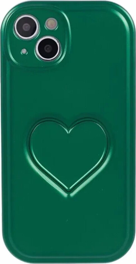 iPhone 15 Fleksibelt Plastdeksel med Hjerte - Grønn