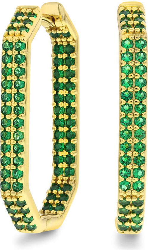 , Øreringer i 925 forgylt sølv med grønne zirkonia