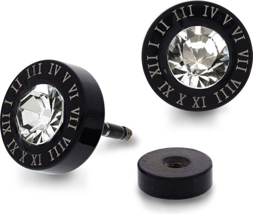 , Øredobber i sort stål med zirkonia