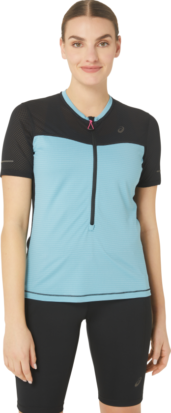 Asics Women's Fujitrail Short Sleeve Top L, Performance Black/Gris Blue