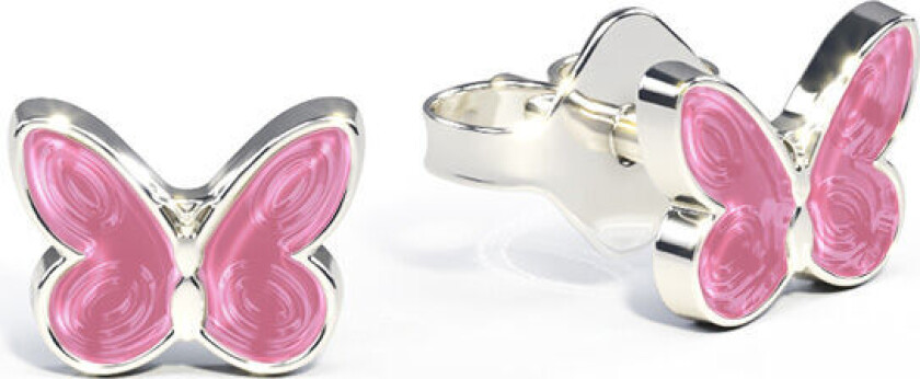 Pia&Per, Øredobber i 925 sølv med rosa emalje sommerfugl